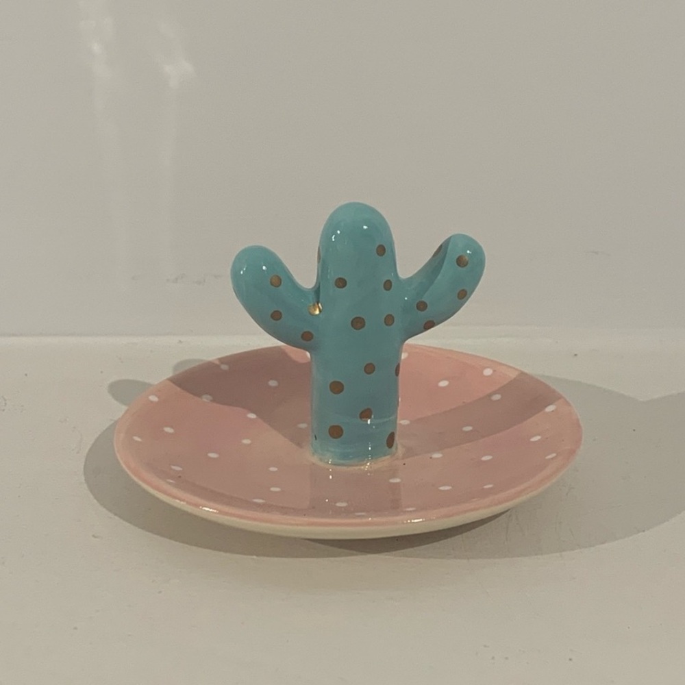 Cactus Jewelry Ring Holder Organizer Trinket Dish Boho Coastal Polka Dot Retro